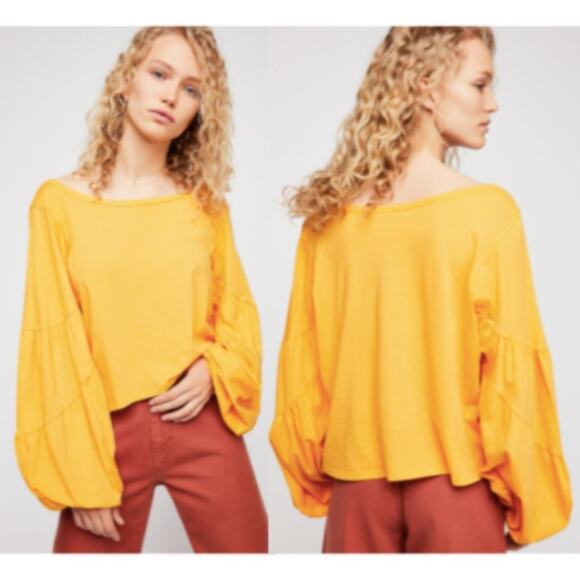 Free People Tops - Free People Candy Shop Balloon Sleeve Tee in Gold